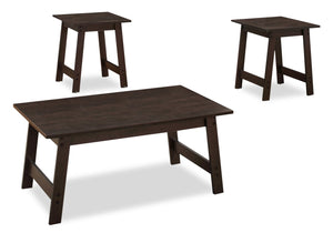 Jacey 3-Piece Coffee and Two End Tables Package - Espresso 