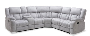 Made in Canada Colton 3-Piece Chenille Fabric Reclining Sectional with Storage Console and Dual Cupholders - Grey