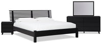 Shaw 6pc Bedroom Set with Bed, Dresser, Mirror & Nightstand, Modern, Black - King Size 