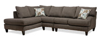 Made in Canada Nofia 3-Piece Left-Facing Chenille Fabric Sectional with  Accent Pillows and Wood Legs - Charcoal Grey 