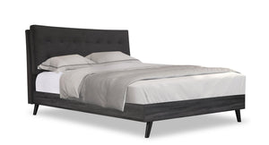 Nash Upholstered Platform Bed in Dark Grey Fabric, Button Tufted - Queen Size