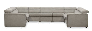 Savvy 5-Piece Linen-Look Fabric Sectional with Adjustable Headrests, Cupholders and USB Port - Grey