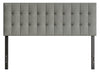 Ellis Upholstered Headboard in Grey Fabric, Button Tufted - Queen Size