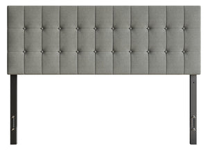 Ellis Upholstered Headboard in Grey Fabric, Button Tufted - Queen Size