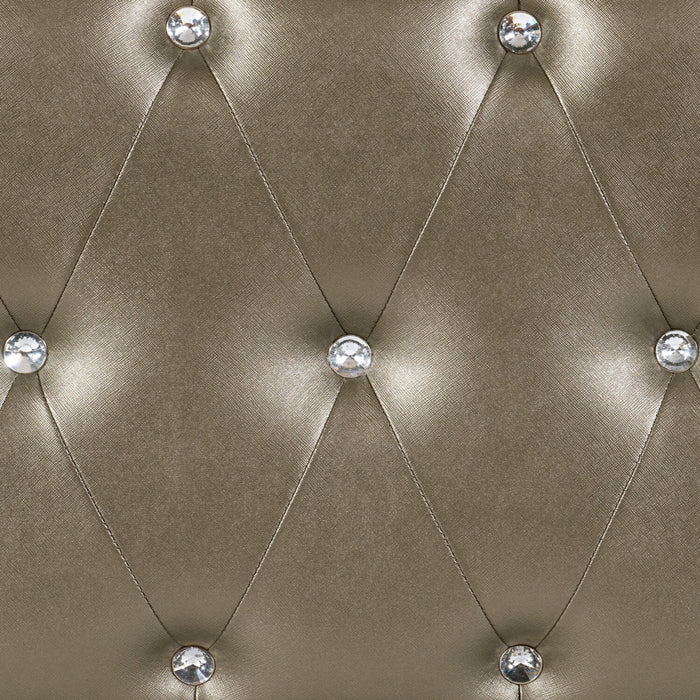 Tyra 6pc Bedroom Set with Bed, Dresser, Mirror & Nightstand, Glam, Vegan Leather, Champagne - King Size