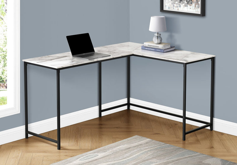 Karter 58.25\" L-Shaped Corner Office Desk - White Marble-Look