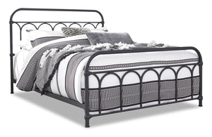 Nora Metal Bed with Headboard & Frame, Black - Queen Size