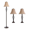 Fiona Traditional Antiqued-Bronze 3-Piece Set, Floor and Two Table Lamps