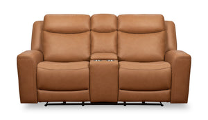 Prescott Genuine Leather Power Reclining Loveseat - Butternut