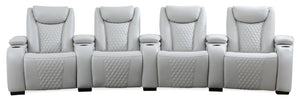 Cinema 5-Piece Leather-Look Fabric Home Theatre Power Reclining Sectional with Power Headrests - Cosmic Fog Grey