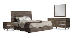 Gino 6pc Bedroom Set with Italian Bed, Dresser, Mirror & Nightstand, Brown - Queen Size