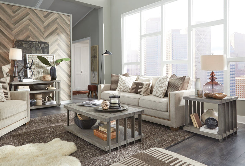 Eldridge 48\" Modern Sofa Table with Shelf - Weathered Grey with Metal and Wood