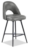 Kort & Co. Bay Counter-Height Stool with Swivel Seat, Vegan Leather Fabric, Metal - Grey