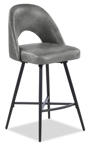 Kort & Co. Bay Counter-Height Stool with Swivel Seat, Vegan Leather Fabric, Metal - Grey