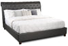 Tulsa Upholstered Platform Bed in Grey Vegan-Leather Fabric, Button Tufted - King Size