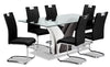 Tuxedo 7pc Dining Set with Table & 6 Chairs, Glass Top, Pedestal Base, 72\"W - Black