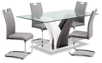 Tuxedo 5pc Dining Set with Table & 4 Chairs, Glass Top, Pedestal Base, 72