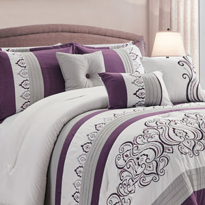 Venice 7-Piece Queen Comforter Set - Purple and White