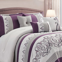 Venice 7-Piece King Comforter Set - Purple and White 