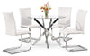 Tori 5pc Dining Set with Table & 4 Chairs, Glass Top, Geometric Base, 39