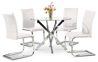 Tori 5pc Dining Set with Table & 4 Chairs, Glass Top, Geometric Base, 39