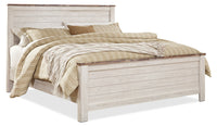 Willowton Panel Bed with Headboard & Frame, Whitewash - King Size 